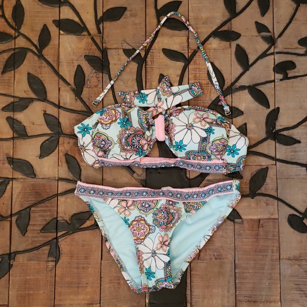 Hobie Size Small Boho baby blue flower Bathing Suit bikini